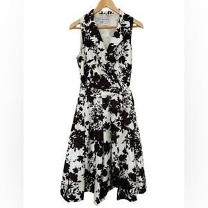 Vintage Elizabeth Howard Brown and Cream Wrap Fit and Flare Belted Dress Size 12